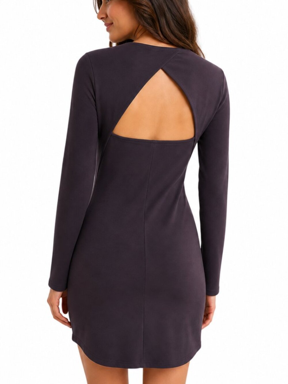 H&M Dark Coquette NWT Deep Plum Open Back Triangle Cutout Long Sleeve Dress L
